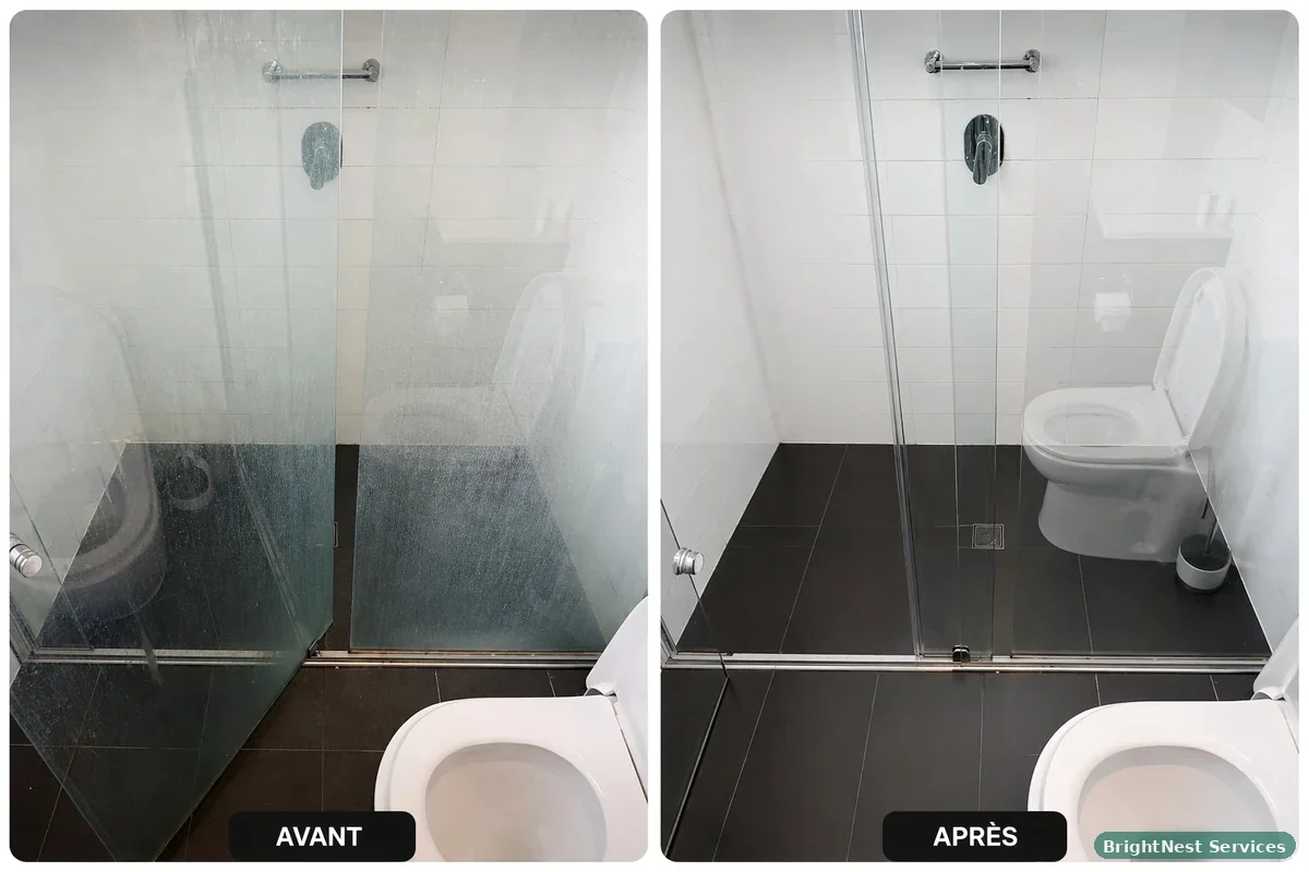 Nettoyage vitre douche calcaire Montpellier avant après — BrightNest Services